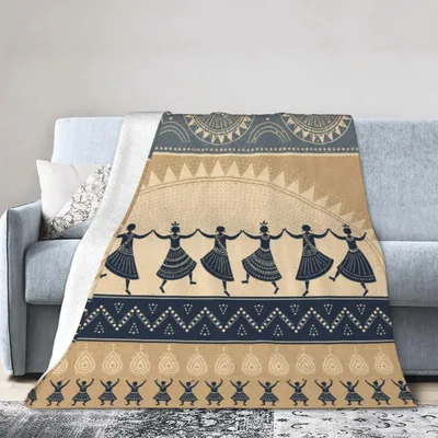 Folk Dancers Tribal Pattern Blanket: Traditional Silhouette Design