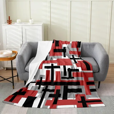 Red Black Geometric Stripe Blanket featuring bold interlocking red