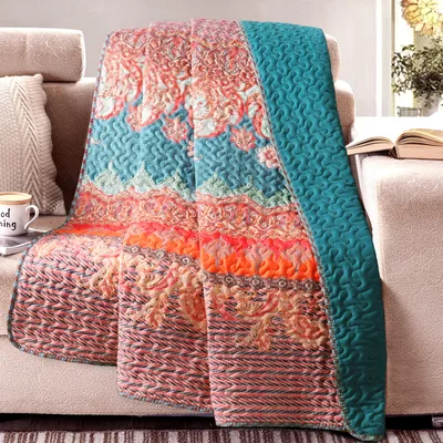 Boho Stripe Pattern Blanket featuring retro paisley prints