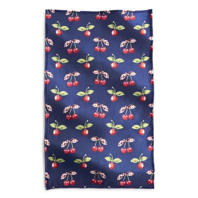 Cherry Pattern Navy Blanket: Retro Fruit Print for Cozy Spaces