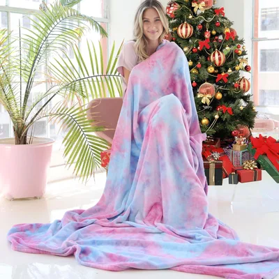 Pastel Tie Dye Purple Design Blanket for Boho Home Decor