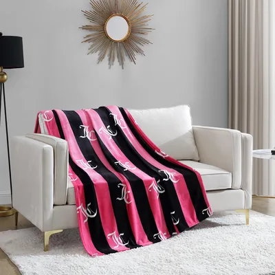 Pink and Black Stripe Blanket featuring bold hot pink
