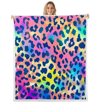 Rainbow Leopard Print Blanket: Bold Fuzzy Throw for Retro Style
