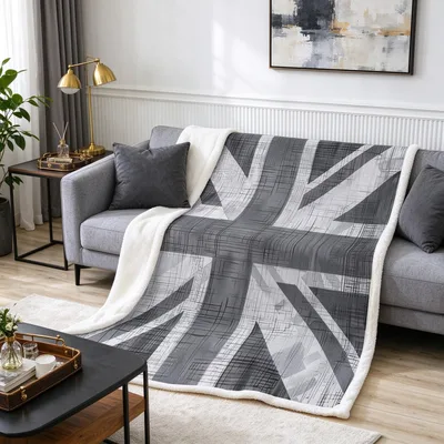 Union Jack Flag Geometric Blanket: Modern Monochrome Design