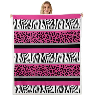 Zebra and Leopard Print Blanket Bold Pink Striped Animal Pattern