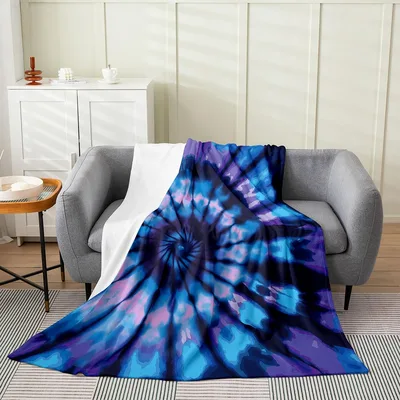 Blue Tie Dye Blanket: Spiral Art Design for Retro Vibes