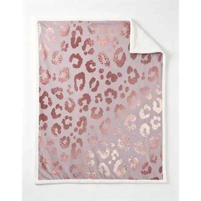Rose Gold Leopard Print Blanket: Shimmering Animal Pattern Throw