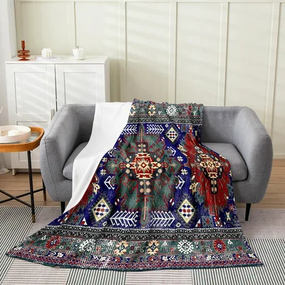 Boho Tribal Ethnic Pattern Blanket for Retro Home Decor