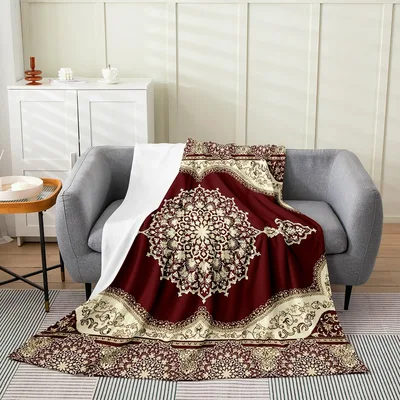 Medallion Damask Floral Pattern Blanket: Retro Ornate Design