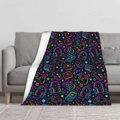 Colorful Paisley Psychedelic Pattern Blanket: Neon Gaming Gear Design