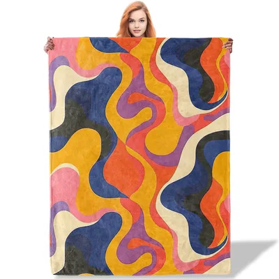 Abstract Retro Wavy Pattern Blanket: Mid-Century Modern Rainbow Design
