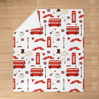 London Red Buses Pattern Blanket: Iconic British Symbols Design