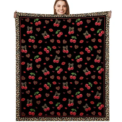 Cherry Pattern with Leopard Blanket: Retro Cherries and Animal Print