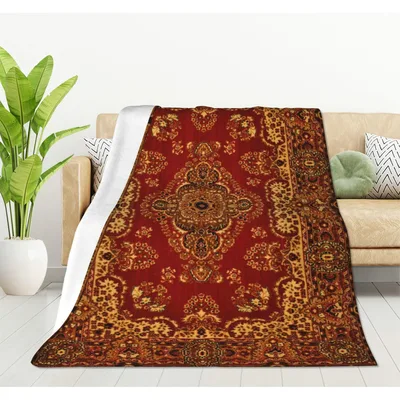 Vintage Red Boho Rug Blanket: Retro Pattern Throw