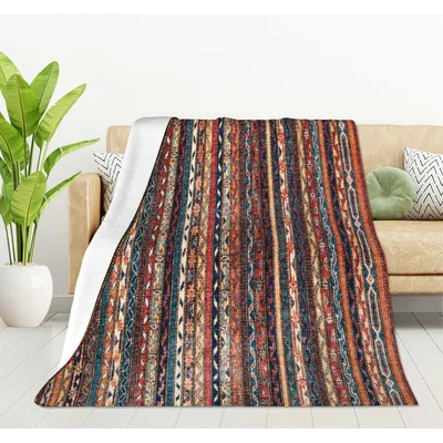 Turkish Persian Striped Motif Blanket for Boho Home Decor