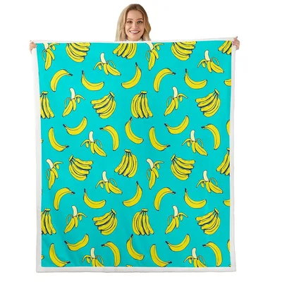Banana Pattern Tropical Blanket: Bright Yellow Bananas on Turquoise