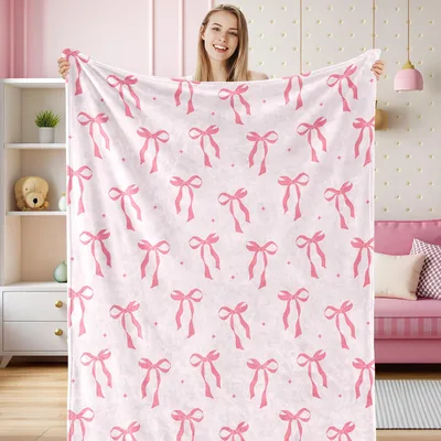 Pink Bowknot Pattern Blanket: Cute Ribbon Print for Cozy Vibes