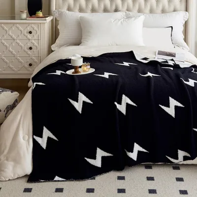 Black White Lightning Bolts Blanket