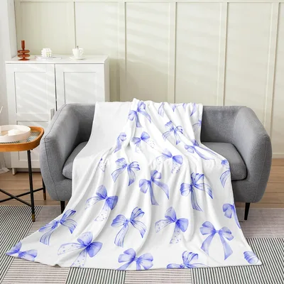 Blue Bow Pattern Blanket No. 2: Watercolor Ribbon Design