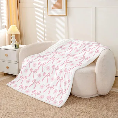 Pink Bow Groovy Daisy Blanket: Retro Floral and Ribbon Pattern