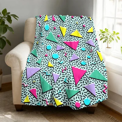 Eighties Triangles Pattern Blanket featuring neon geometric shapes