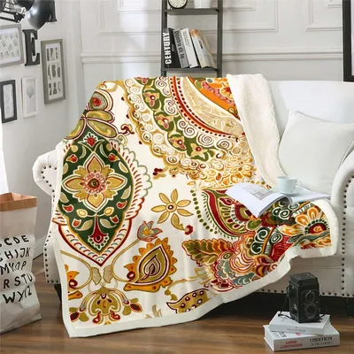 Boho Paisley Ornament Pattern Blanket for Retro Decor Lovers