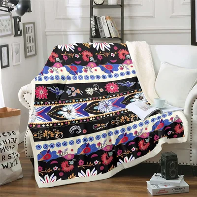 Bohemian Colorful Floral Pattern Blanket for Retro Style Lovers