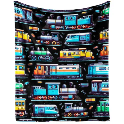 Colorful Train Pattern Blanket: Retro Locomotive Art for Enthusiasts