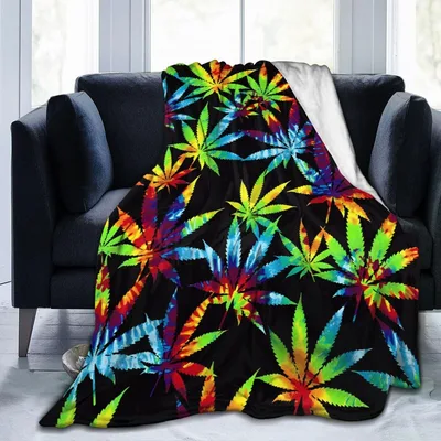 Rainbow Leaf Tie Dye Blanket: Vibrant Cannabis Pattern for Boho Lovers