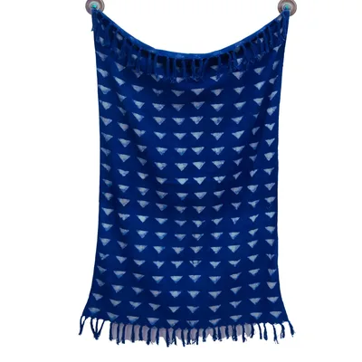 Navy Triangle Geometric Pattern Blanket: Indigo Mudcloth Style Throw