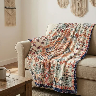 Boho Vintage Floral Pattern Blanket for Rustic Home Decor