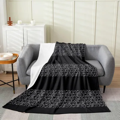 Black and White Ornate Blanket for Retro Pattern Lovers