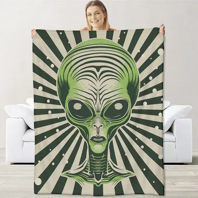 Retro Green Alien Sunburst Blanket