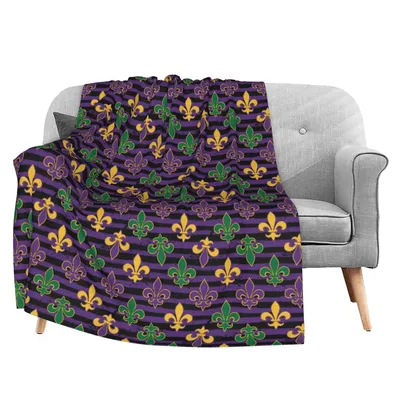 Mardi Gras Fleur De Lis Blanket: Festive Purple and Gold Pattern