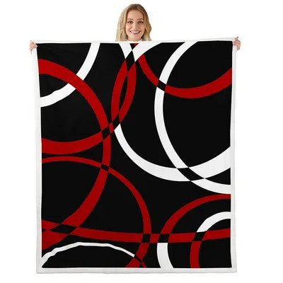 Red White Circles Geometric Blanket featuring bold overlapping red