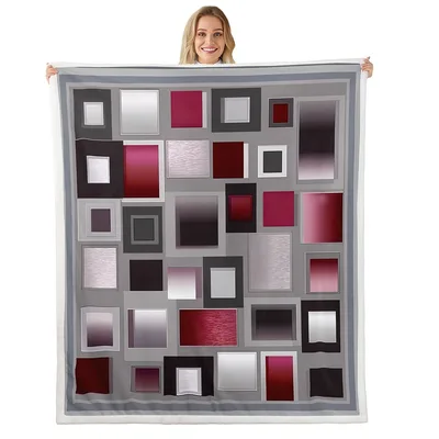 Gray Pink Squares Geometric Blanket Abstract Grid Design