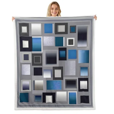 Blue Gray Square Grid Blanket