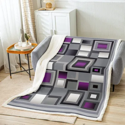 Purple Gray Square Grid Blanket features a modern geometric