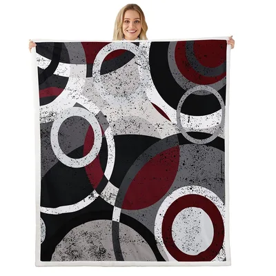 Red Gray Circle Stripes Blanket featuring retro abstract art