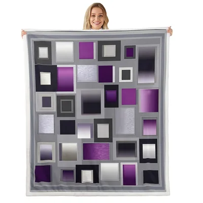 Purple Gray Squares Abstract Blanket for Modern Geometric Style