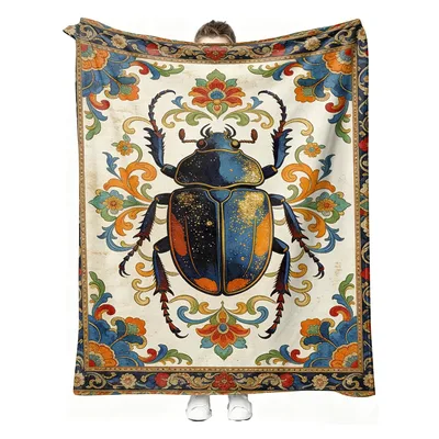 Vintage Beetle Ornament Pattern Blanket: Botanical Scarab Design