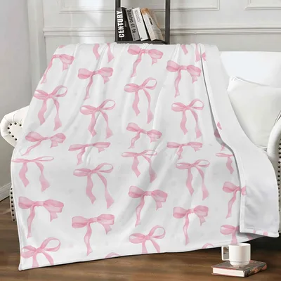 Pink Bows Pattern Blanket: Watercolor Ribbon Design for Cozy Rooms