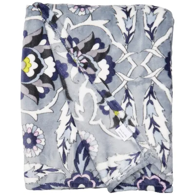 Blue Tile Floral Pattern Blanket: Retro Geometric Design