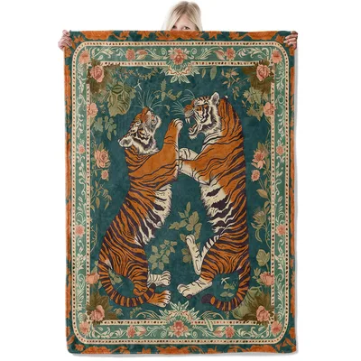 Vintage Tiger Floral Border Blanket
