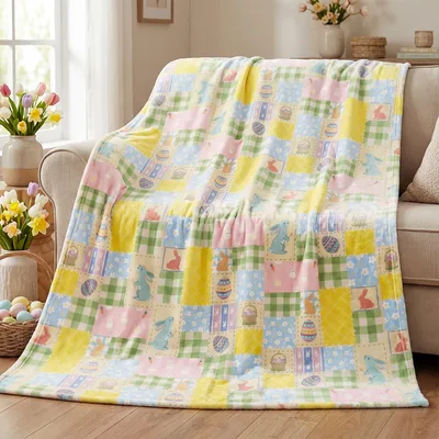 Pastel Easter Patchwork Quilt Blanket for Spring Holiday Lovers