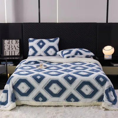 Blue Diamond Geometric Pattern Blanket for Retro Style Lovers