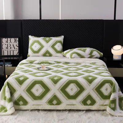 Green Diamond Geometric Pattern Blanket for Retro Home Decor