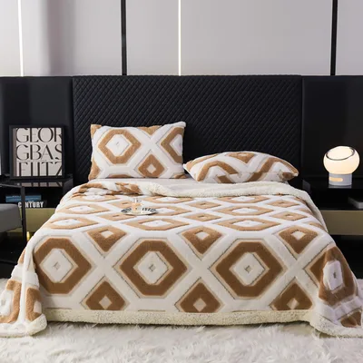 Camel Diamond Geometric Pattern Blanket for Retro Boho Style