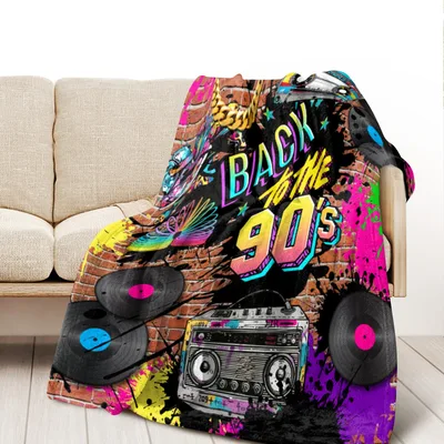 Retro 90s Radio Graffiti Blanket: Back to the 90s Design
