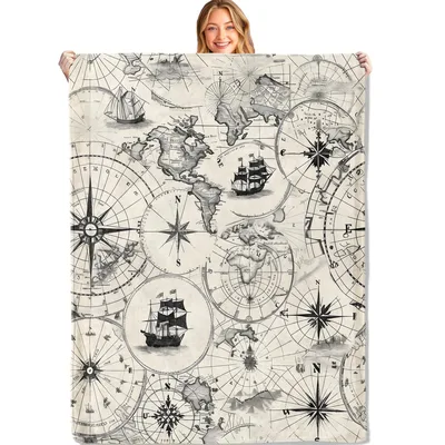 Vintage Nautical World Map Blanket